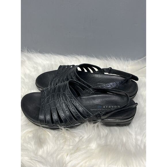 Aravon New Balance Combination Last Black 7D Leather Slingback Strappy Sandals - Picture 2 of 8